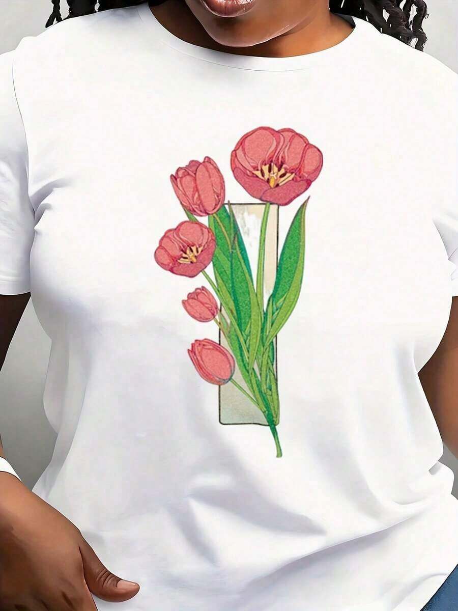 Camisa Botánica Moderna Minimalista Vintage con Tulipanes Rosados, Regalo para el Día de la Madre, Amante de las Flores - ¡Delicia para los Amantes del Floral Vintage! Casual para el día a día. - Blanco - Ver 1