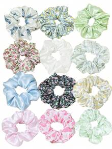 12er Set elastische Haar-Scrunchies - Ditsy-Blumenmuster Haargummis und Scrunchies, elastische Haarbänder für Pferdeschwänze, geeignet für verschiedene Frisuren, erzeugen süße nahtlose Pferdeschwänze ohne Haarschäden, elastisches Gummiband - Verschiedenfarbig - Übersicht 1