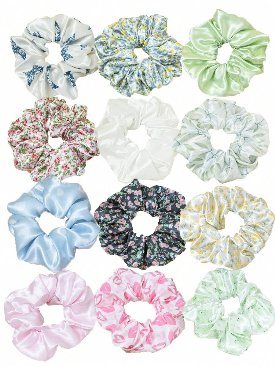 12er Set elastische Haar-Scrunchies - Ditsy-Blumenmuster Haargummis und Scrunchies, elastische Haarbänder für Pferdeschwänze, geeignet für verschiedene Frisuren, erzeugen süße nahtlose Pferdeschwänze ohne Haarschäden, elastisches Gummiband - Verschiedenfarbig - Übersicht 1