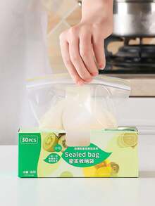 Brodark 30入/包 一按一拉密封食品儲存袋，防漏防潮，中號，適用於冰箱與廚房食品收納 - 無色 - 查看 1