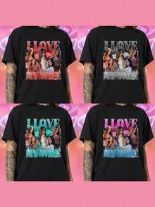 Vintage Personalized Photo T-Shirt With Black Text, Unique Design For Family/Couple/Pet Photos, Top Gift - 黑色 - 查看 2