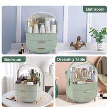 Women's Cosmetics Storage Box, Desktop Display Cosmetic Box With Handle, Lid And Drawer, Bathroom And Dressing Table Cosmetic Storage Container - 淺綠色 - 查看 5