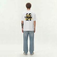 Boy Camiseta De Manga Corta Con Estampado De Letras Retro Americano Para Parejas De Hombres Y Mujeres, Camiseta Holgada De Peso Pesado Para El Verano De 2026. - Negro - Ver 2