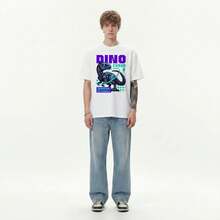 Boy Camiseta De Manga Corta Estilo Urbano Americano, Unisex, Marca De Moda, Camiseta De AlgodóN Puro, Top Con DiseñO De Dinosaurio CibernéTico Pixelado. - Negro - Ver 9