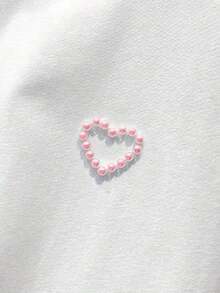 Camiseta de manga corta de unicolor con decoración de tachuelas en forma de corazón, de uso versátil y casual - Multicolor 5 - Ver 4