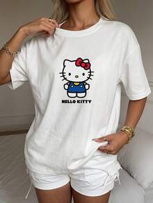 Hello Kitty 女款 T 恤睡衣，趣味上衣，度假夏季穿搭，趣味睡衣，女裝睡袍，居家休閒 Y2K 睡衣 - 白色 - 查看 5