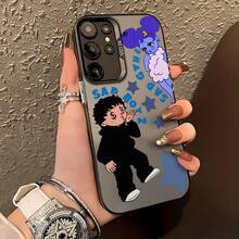 Simple And Thick Shockproof Phone Case, Suitable For All Models. Phone Case: Phone Case With A "Sad Boy" Cartoon Character Design In Gray With Blue Stars And Cloud Text Design For S21 S22 S23 S24 S25 A15 A13 A55 A54 A35, Suitable As A Gift For Boyfriend Or Girlfriend, Birthday Present. - (單色)每包1件 - 查看 5
