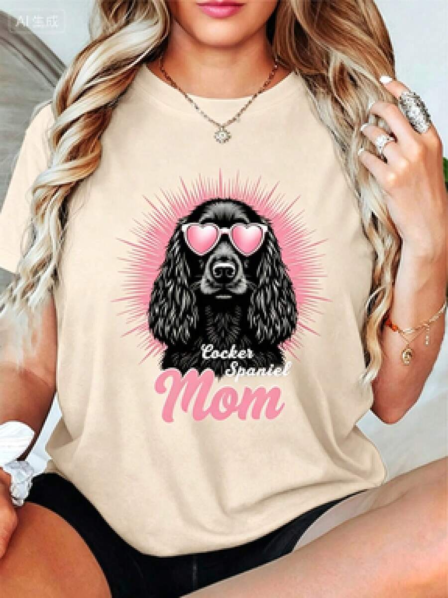 Camiseta de manga corta personalizada con estampado y fondo de color sólido, con modelos básicos y versátiles para el verano, y la versión holgada y ajustada es adecuada para diversas formas corporales. Tela de algodón suave y transpirable, agradable al tacto y transpirable, ideal para el verano, con estampados sencillos y a la moda, duradera, para viajes diarios, caminatas y citas, ocio y uso cotidiano, rentable. - Beis - Ver 1