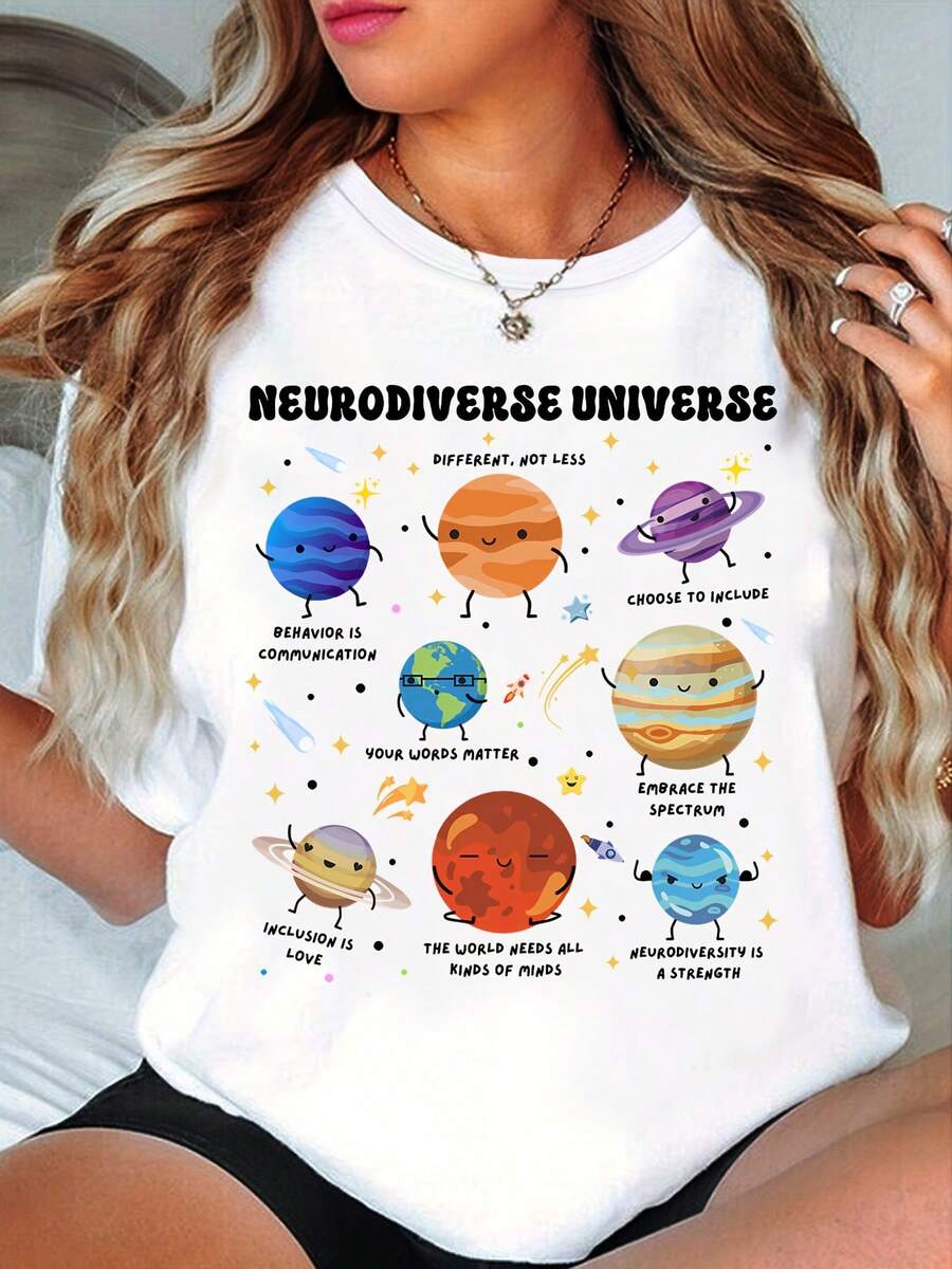 Camisetas Estampadas de Neurodiversidad, Camisetas de Neurodiversidad Espacial, Camisetas para Maestros de Educación Especial, Camisetas de Autismo, Regalos para Maestros, Camisetas Divertidas del Universo y Planetas - [Blanco] - Ver 1