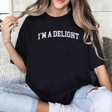 Camiseta I'A Delight, Camiseta I'Delightful, Camiseta Inspiradora, Camisetas de Mujer con Estampado Gráfico de Frases Motivadoras, Camiseta Cómoda con Frases Divertidas, Regalos para Chicas, Camisetas de Mujer, Ropa de Mujer, Tela de Algodón, Corte Relajado, Estilo Chic - Camiseta de Manga Corta Lavada, Estilo Retro, Casual, Inspirada en el Vintage, Estilo Urbano. - Negro - Ver 7