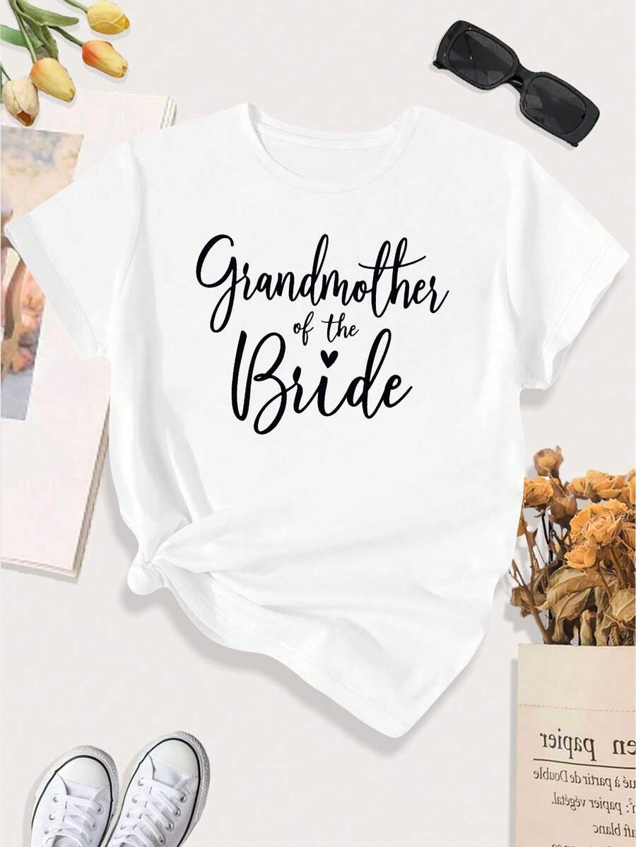 Camiseta de mujer, camiseta deportiva casual de talla grande, especialmente diseñada para la abuela de la novia. - Blanco - Ver 1