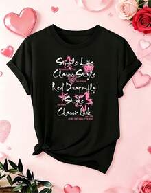 Nuevo 3 Modelo streetwear, Top oversized cuello redondo daily outings, camping, concerts, hip-hop, rock, and rap events Estilo Urbano con Estampado Personalizado - Camiseta de mujer de una pieza con estampado de araña y labios - Camiseta casual de manga corta y cuello redondo, top de verano sencillo y artístico. - Negro - Ver 2