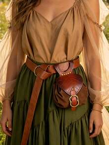 Juego de 2 piezas de cinturón y bolsa de cuero con diseño de hoja de bosque medieval, bolsa de cintura de ante estilo elfo renacentista con cinturón ajustable, accesorio de disfraz LARP cosplay para mercado renacentista, atuendos Fairycore y renacentistas - A - Ver 9