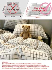 Juego de ropa de cama de 3 piezas con estampado a cuadros minimalista japonés en tonos neutros, de hilo lavado arrugado, de poliéster suave para todas las estaciones, con cremallera, en varios tamaños, fundas de almohada con patrón aleatorio, sin relleno interior - Blanco - Ver 9