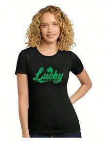 Camisetas con Estampado Gráfico de Moda Urbana, Regalos de San Valentín, Camiseta Suave de Lujo para Mujer con Trébol de la Suerte para el Día de San Patricio, Estampado con Frases Geniales, Corte Clásico Atlético, Bolsillo Frontal, Cuello Redondo, Ajuste Clásico, Estilo Deportivo. - Azul - Ver 6
