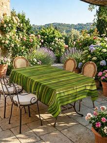 1/2pcs Tablecloth, Bamboo Pattern Tablecloth, Polyester Material, Suitable For Kitchen, Dining Room, Coffee Table, Picnic, Camping, Countryside Decor, Square Or Round Shape Available, Tabletop Protection, Holiday Decoration, Natural Fresh Style - Multicolor - View 2