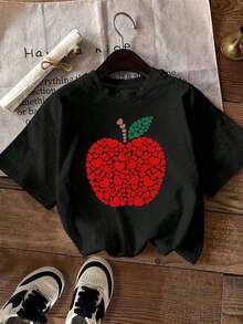 short-sleeveBlusas Bonito Camiseta casual de poliéster para mujer con estampado de manzana, cuello redondo, manga corta, ligera elasticidad, estampado geométrico, para todas las estaciones, tejido de punto 100% poliéster, 180 gm² - Camiseta de gran tamaño de moda para mujer. 100% Cotton Blusas Para Mujer Casual100% Cotton - Negro - Ver 5