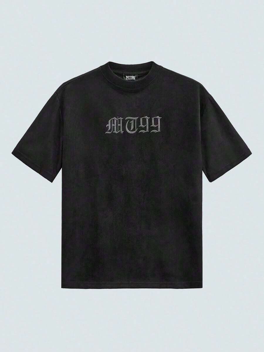 Camiseta de hombre MODCRASH con bordado de letras, de hombros caídos, ropa urbana, gótica, emo, camiseta gráfica de primavera a verano, estilo retro americano, unisex, ajuste relajado para atuendos de verano - Adecuado para uso diario y atuendos de vacaciones de verano. - Negro - Ver 1