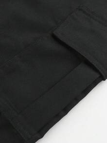 2pcs Celana Pendek Kargo Kasual Musim Panas untuk Remaja Laki-laki, Motif Bahasa Inggris, Saku, Cocok untuk Olahraga Luar Ruangan, Musim Semi/Musim Gugur - Hitam - View 7