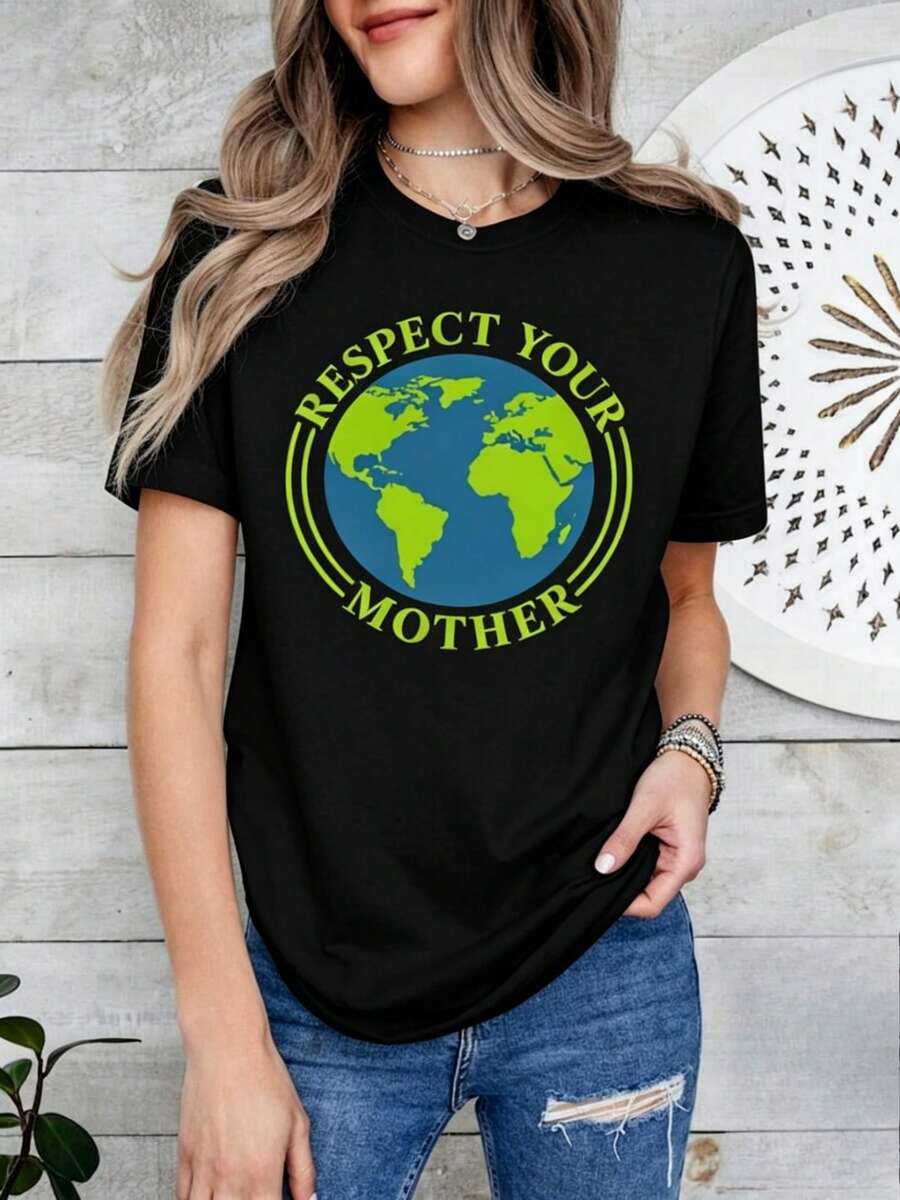 Camiseta "Madre Naturaleza", Camisa, Regalo para el Día de la Tierra - Negro - Ver 1