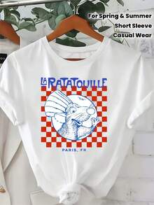 Playeras de mujer: Camiseta con estampado de Chef Ratón Lindo - Top casual de manga corta con cuello redondo para mujer, poliéster suave, corte holgado, esencial para la moda de primavera y verano. - Blanco - Ver 2