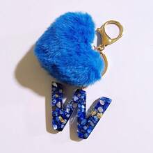 1 pieza Llavero con corazón de letra de resina beige y borla para mujer, accesorio creativo de estilo lindo como regalo para amigos - Azul real 2 - Ver 28