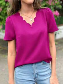 Blusa con corte en forma de abanico y mangas abullonadas - Rojo violeta - Ver 6