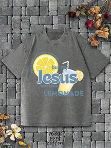 Graphic T-Shirts: Faith In Jesus, Christian Believers, Christian T-Shirts, Faith (In Jesus) Will Be Transformed Into Beauty. "LIFE GAVE ME SOME LEMONS, BUT MY JESUS IS MAKING LEMONADE," Lemon Slice Patterns, Lemonade, Conveying A Positive Attitude Towards Life... Classic Short-Sleeve T-Shirt, Modern And Attractive Design, High-Quality Printing, Fashionable T-Shirt, Women's Graphic Tee, Funny Graphic Tee, Men's Graphic Tee, Loose Casual T-Shirt, 100% Cotton T-Shirt, Soft, Breathable And Comfortable, Washable T-Shirt, Urban Casual Style T-Shirt, Suitable For All Seasons, Very Suitable For Casual Wear And Urban Style. They Are Excellent Gifts For Family And Friends. Loose And Comfortable, 100% Cotton Funny Graphic T-Shirts. - 白色 - 查看 1