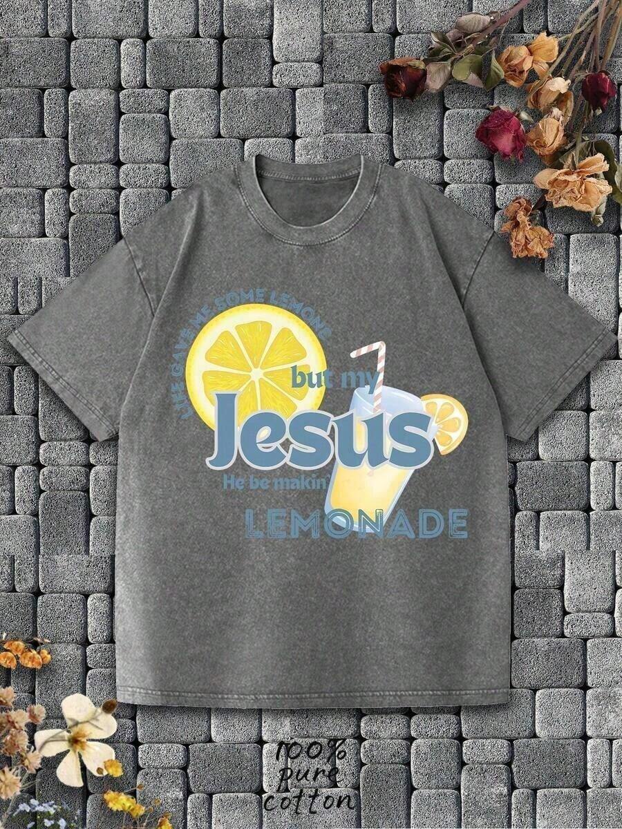 Graphic T-Shirts: Faith In Jesus, Christian Believers, Christian T-Shirts, Faith (In Jesus) Will Be Transformed Into Beauty. "LIFE GAVE ME SOME LEMONS, BUT MY JESUS IS MAKING LEMONADE," Lemon Slice Patterns, Lemonade, Conveying A Positive Attitude Towards Life... Classic Short-Sleeve T-Shirt, Modern And Attractive Design, High-Quality Printing, Fashionable T-Shirt, Women's Graphic Tee, Funny Graphic Tee, Men's Graphic Tee, Loose Casual T-Shirt, 100% Cotton T-Shirt, Soft, Breathable And Comfortable, Washable T-Shirt, Urban Casual Style T-Shirt, Suitable For All Seasons, Very Suitable For Casual Wear And Urban Style. They Are Excellent Gifts For Family And Friends. Loose And Comfortable, 100% Cotton Funny Graphic T-Shirts. - 白色 - 查看 1