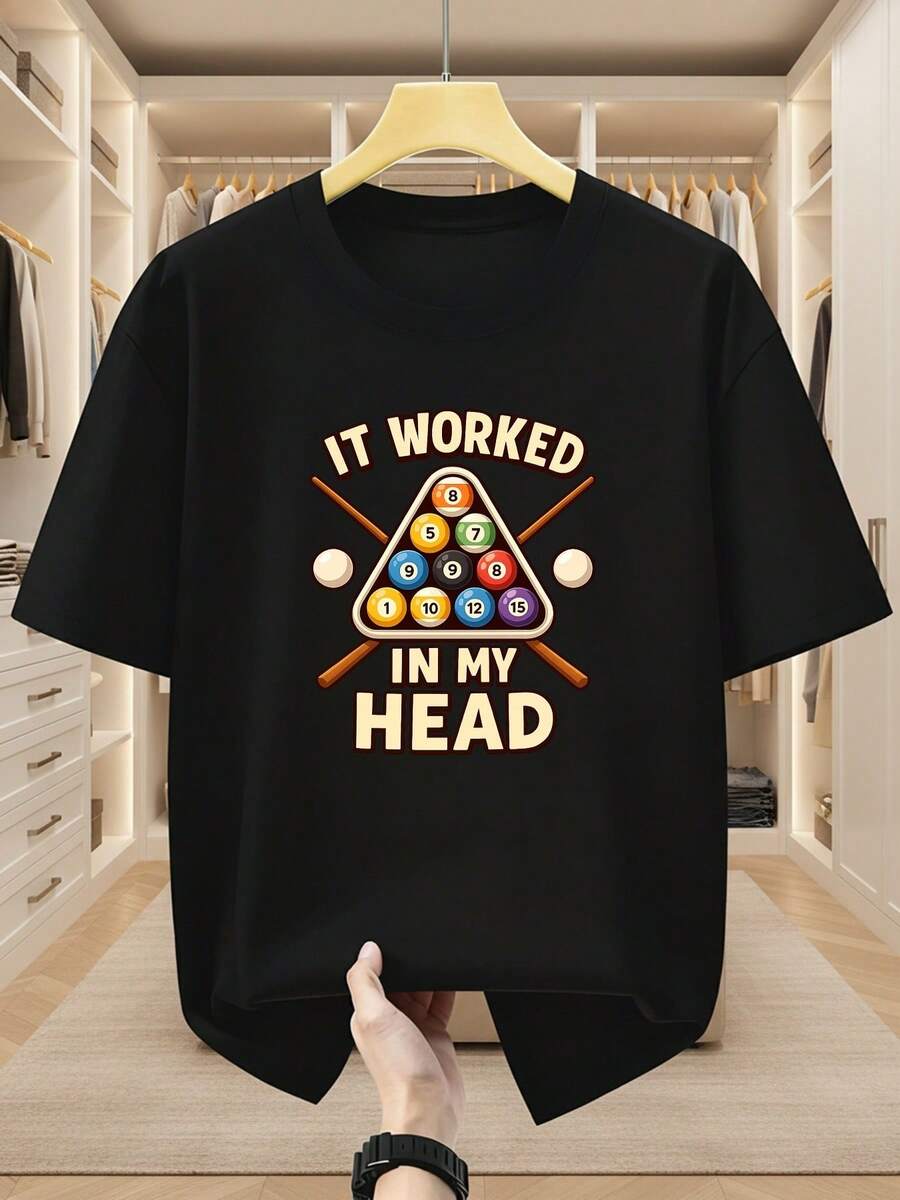Camiseta de Billar para Hombres Talla Grande 100% Algodón - Manga Corta Casual con Cuello Redondo y Estampado de Mesa de Billar (Tacos, Bolas, 8-/9-) - Ajuste de Verano para Jugadores de Billar y Uso Casual, TALLA GRANDE