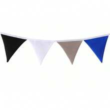 Montessori Fabric Bunting Garland, Double-Sided, Handmade Children's Decoration - 黑色,白色,灰色和藍色 - 查看 2