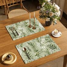 1 pieza Mantel individual de lino con elemento vegetal, tapete para desayuno, tapete para café, posavasos, base para tazón, accesorio de cocina, fácil de limpiar, apto para el hogar, restaurante, decoración de restaurante, regalo de vacaciones, regalo para amigos, juego de múltiples piezas - Multicolor - Ver 2