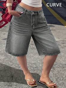 Celana Pendek Bermuda Ukuran Besar dengan Warna Terang, Desain Kaki Lurus dengan Saku dan Resleting, Tampilan Kasual Musim Panas yang Bergaya - Light Grey - View 5