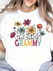 100% algodón, camiseta de mujer con estampado de flores coloridas, camiseta Grammy para regalo a la abuela, regalo para el Día de la Madre, regalo de cumpleaños, ropa casual de mujer, top de verano. - Blanco - Ver 1
