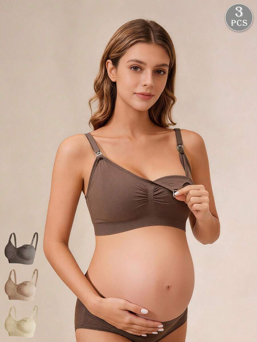 Hart & Haze 3 件装尼龙孕妇/哺乳文胸，颜色有黑色、酒红色、裸色，性感而舒适，无缝无钢圈，前扣方便喂奶