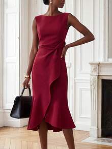 Elegant Daily Date Night Valentine's Day Romantic Charming Wrap Sleeveless Dress Summer Red - Red - View 2