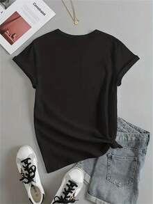 Camiseta de Talla para Mujer con Estampado de Vida de Campamento - Suave, 180g, Cuello Redondo, Manga Corta, con Estampados Coloridos de Campamento (Tienda de Campaña, Fogata, Malvavisco) - Lavable aáquina, Camiseta Casual con Temática de Aire Libre, Adecuada para Campamento y Uso Diario - Cómoda para Todas las Temporadas - Negra con Letras Multicolor y Diseño de Fogata - Camiseta Vintage de Estilo Urbano, Unisex, Holgada, de Algodón, Manga Corta y Cuello Redondo - Negro - Ver 2