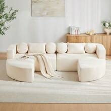 Modular Sofa Bed With Bed Function, Fully Compressed Cloud Sofa, Chenille, No Assembly Required, Beige, 292 X 165 X 68 Cm (Width X Depth X Height) - Beige - View 2