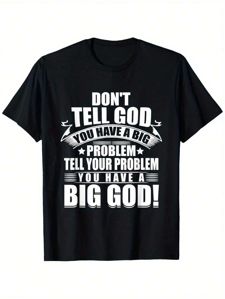 Nuestro Dios es más fuerte que todos los problemas. Camiseta de fe cristiana, adecuada para todos los hombres y mujeres, camiseta de manga corta para exteriores, 100% algodón, tallas S-XXXL. - Negro - Ver 1
