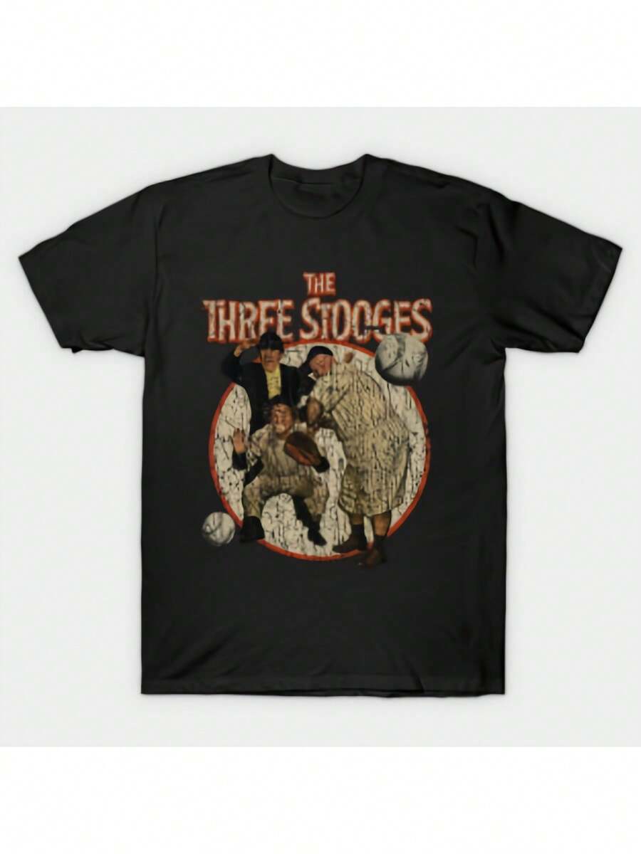 Camiseta negra con diseño de los Three Stooges, corte holgado, adecuada para uso casual y para fans de canciones clásicas.Lavable a máquina, duradero, cómodo, un artículo esencial para el día a día. Playeras de mujer, blusas para mujer, blusas casuales para dama, atuendo de fiesta, moda moderna, estilo urbano, ropa de uso diario, ropa para clima cálido, ropa de verano para uso diario. - Negro - Ver 1