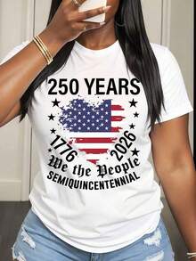 Camiseta de Mujer 250 Años del Día de la Independencia de América 1776 2026 Nosotros, el Pueblo, Estampado de Bandera Semiquincentenario, Ropa para Fiesta Patriótica - Blanco - Ver 6