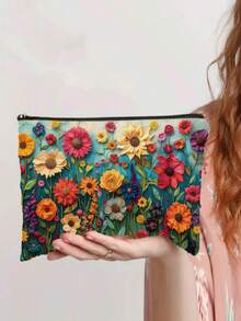1pc AnDesign Design Fashionable Zebra Stripe & Cactus Pattern Makeup Bag, Zippered Travel Toiletry Bag, Perfect For Women And Sisters - Multicolor - View 4