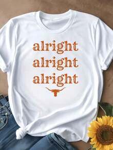 Camiseta de Mujer Casual con Cuello Redondo y Manga Corta, Opciones en Blanco y Negro, Estampado de Texas Longhorns, Camisetas de Uso Diario de Verano, Tops de Verano, Camisetas Gráficas, Conjuntos de Verano para Mujer, Camisetas Cortas para Mujer, Tops Vintage de Algodón, Ropa Linda para Mujer, Playera Holgada para Mujer - Blanco - Ver 2