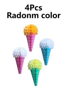 4/1pc Ice Cream Paper Honeycomb Hanging Decorations, Birthday Party, Pool Party Decor, Summer Celebration - Multicolor - View 11