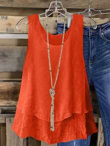 Camiseta de tanque de ajuste holgado de moda para mujeres de verano de vacaciones - Naranja - Ver 1