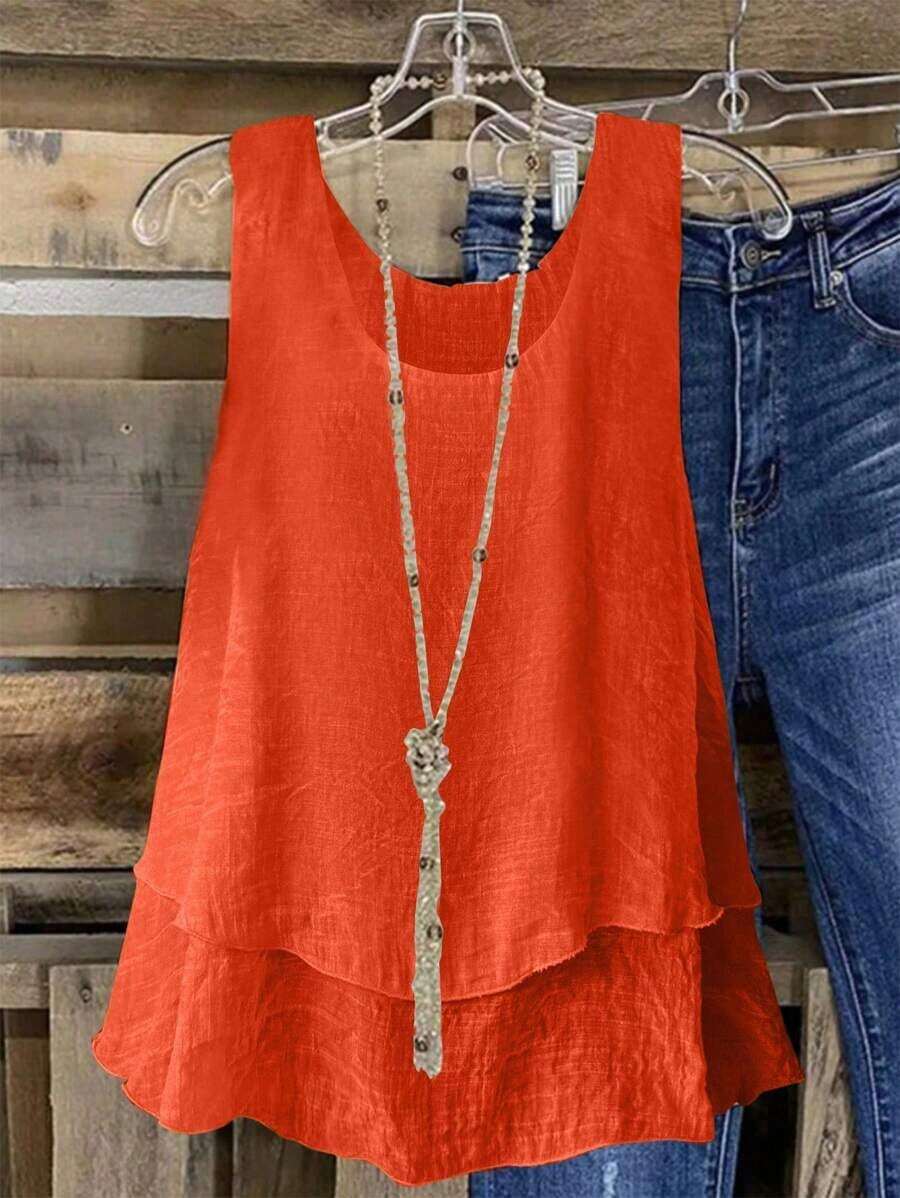 Camiseta de tanque de ajuste holgado de moda para mujeres de verano de vacaciones - Naranja - Ver 1