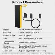 Unidad de estado sólido externa KODAK Extreme SSD portátil de 1TB, 512GB, 256GB, 128GB, con USB3.2 Tipo C Gen2, velocidad de 1000MB/s para PC, PS4, portátil y escritorio - Ver 9