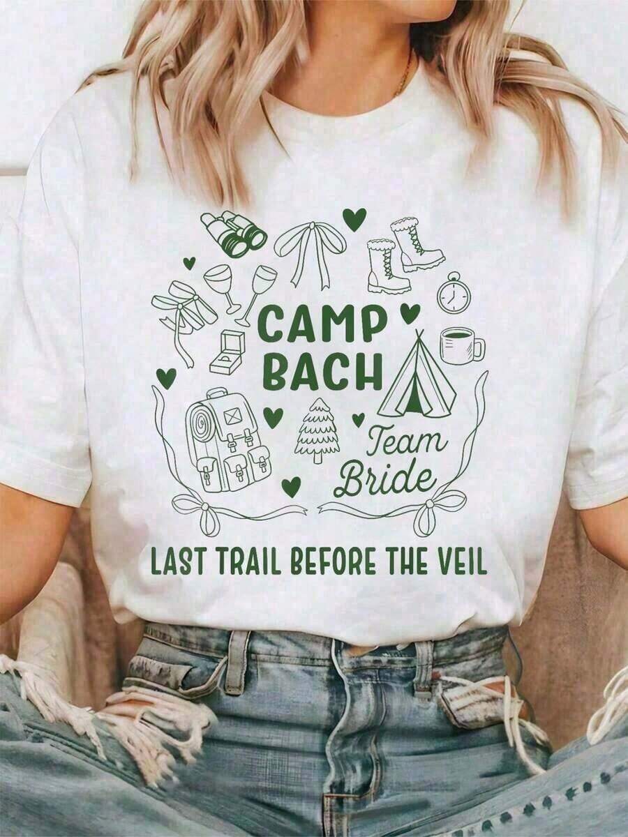 Camiseta de Algodón para Mujer, Estilo Retro Camp Bach, para Camping y Despedida de Soltera, Camiseta Cómoda, Blusas para Mujer - Blanco - Ver 1