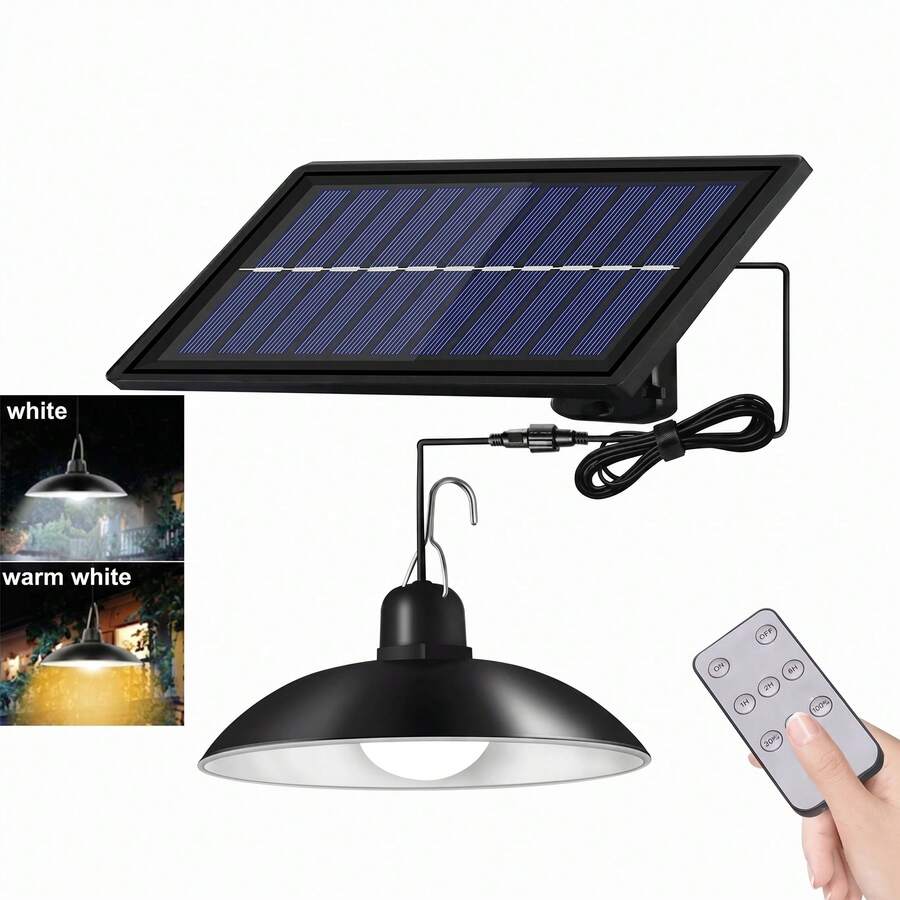 Solar Pendant Lights Upgraded Double Bulb Lights IP65 Waterproof Dusk To Dawn Auto Lamp With Remote Controller For Outdoor Shed Barn Bullpen Pig Pen Stables Tents Etc(Dual Lamp) - 1 Đầu - Xem 1