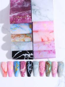 10 Pcs/Pack Marble Nail Foils Starry Sky Transfer Sticker Gradient Blooming Colorful Marble Pattern Starry Sky Paper DIY Salon Manicure Design For Women Nail Art Decoration Jewelry Decals - Multicolor - View 8
